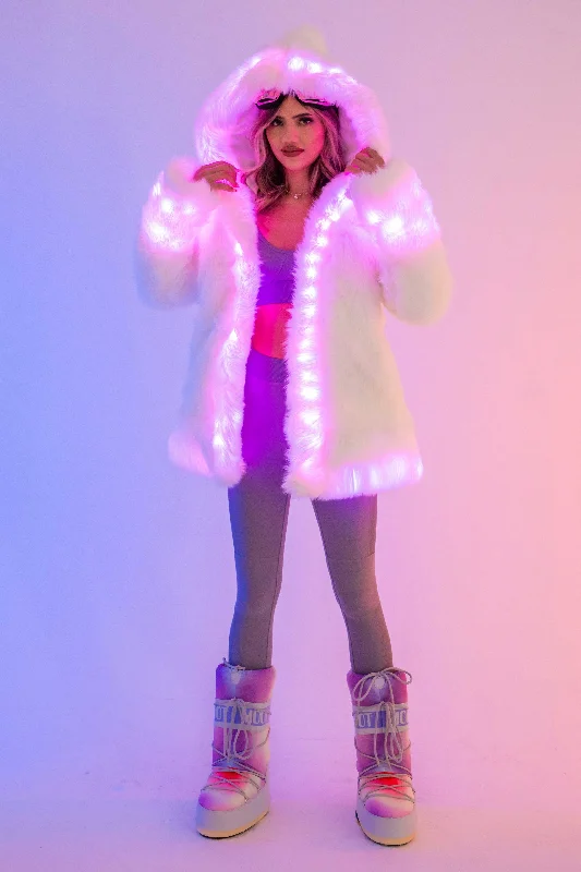 Women's LED Petite Playa Coat in ""White Faux Fur ""