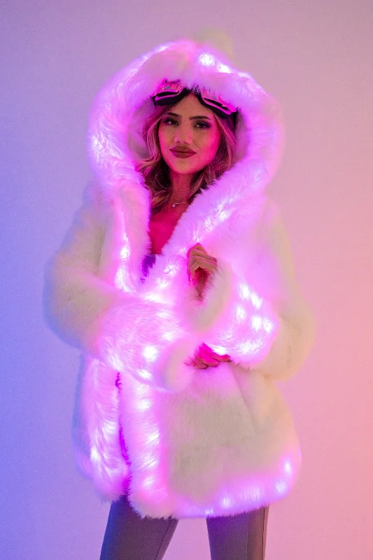 Women's LED Petite Playa Coat in ""White Faux Fur ""