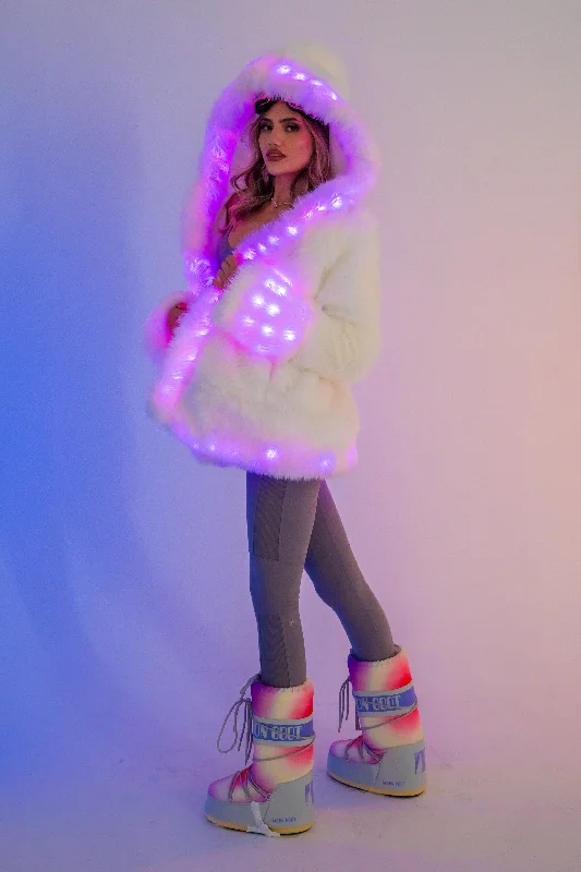 Women's LED Petite Playa Coat in ""White Faux Fur ""