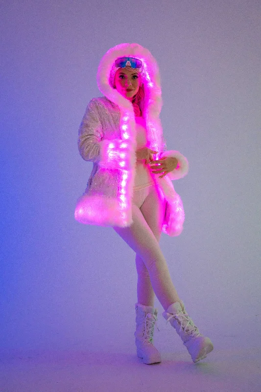 Women's LED Petite Playa Coat in ""White Velvet Unicorn Sequin ""