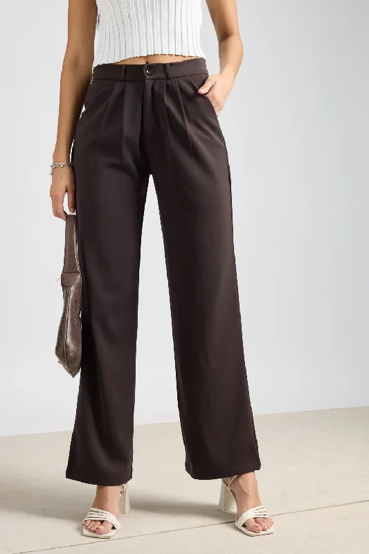 Women's Pleated Dark Brown Korean Pant