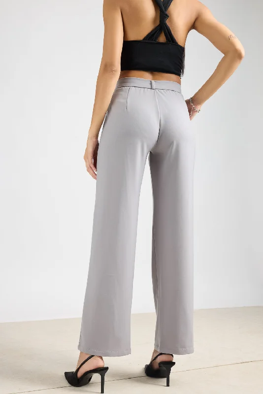 Light Grey Pleated Straight Fit Korean Pant