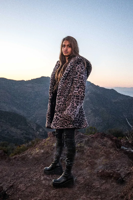 Women's Short Desert Warrior Coat in ""Luxe Leopard"" Chinchilla