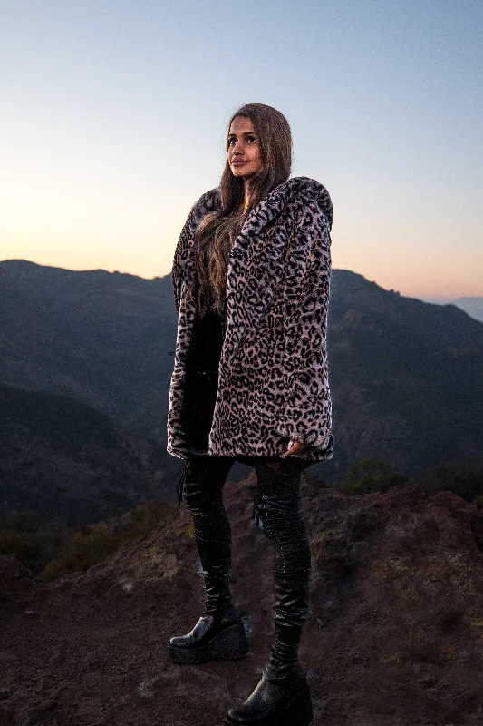 Women's Short Desert Warrior Coat in ""Luxe Leopard"" Chinchilla