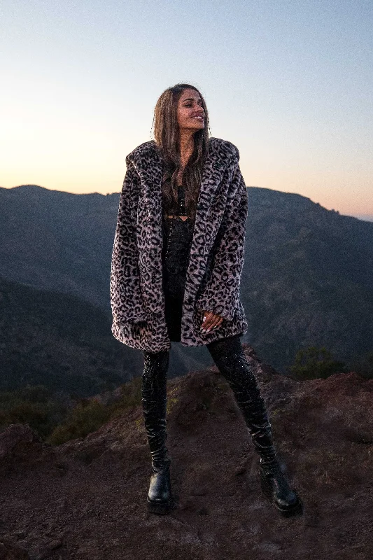 Women's Short Desert Warrior Coat in ""Luxe Leopard"" Chinchilla