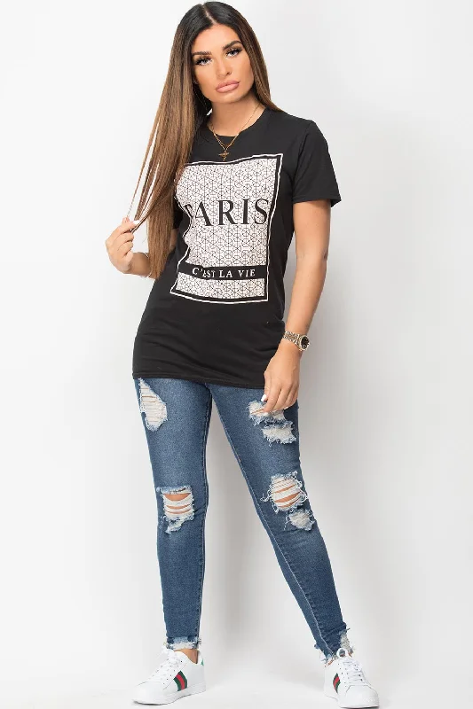 Black Paris c'est la vie Slogan T Shirt