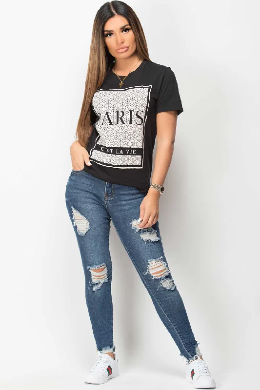 Black Paris c'est la vie Slogan T Shirt