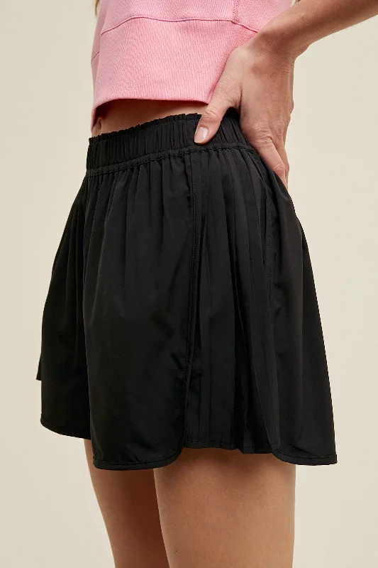 Black Pleated Active Shorts