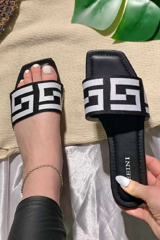 Black Slip On Sandals Sliders