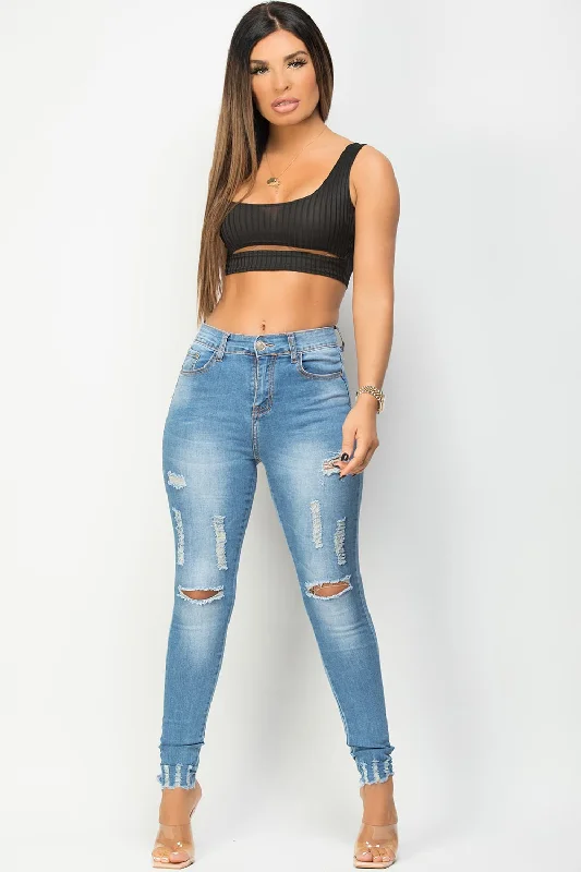 Blue High Waisted Ripped Skinny Jeans