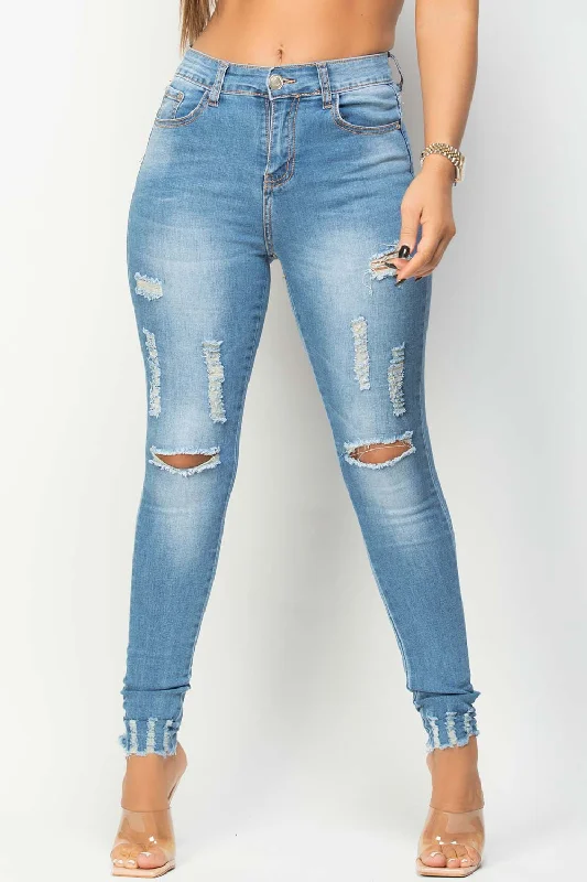 Blue High Waisted Ripped Skinny Jeans