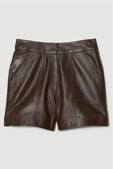 Brown Leather Shorts for Women