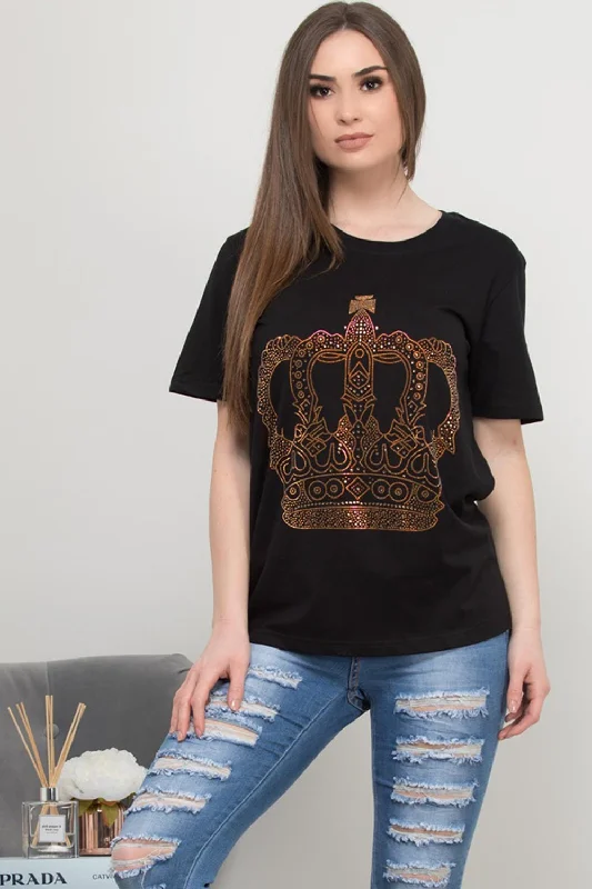 Diamante Crown Detailed Oversized T shirt Black