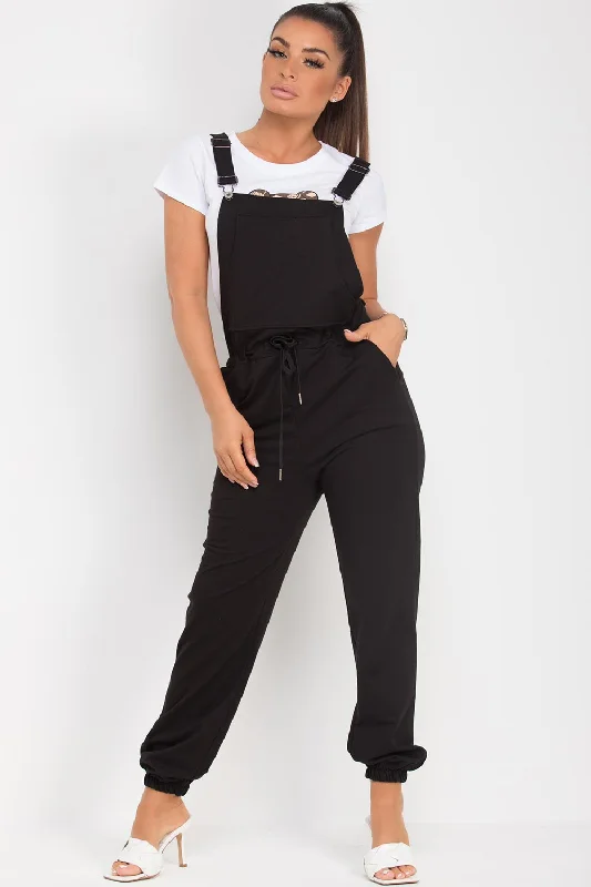 Dungaree Jumpsuit With Drawstring Waist Black