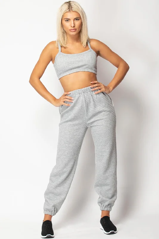 Grey Quilted Joggers And Top Loungewear Set