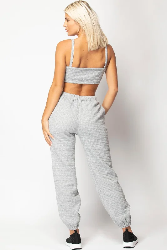 Grey Quilted Joggers And Top Loungewear Set