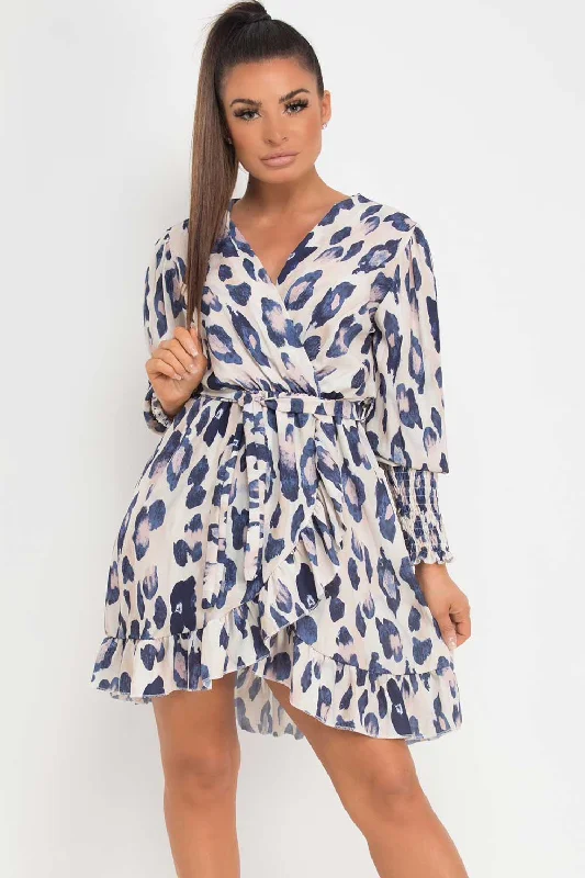 Leopard Print Long Sleeve Wrap Dress