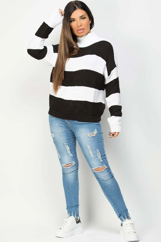 Oversized Jumper With Black And White Stripes