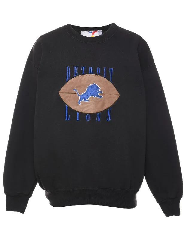 Patchwork Detriot Lions Navy & Black Embroidered Sweatshirt - L