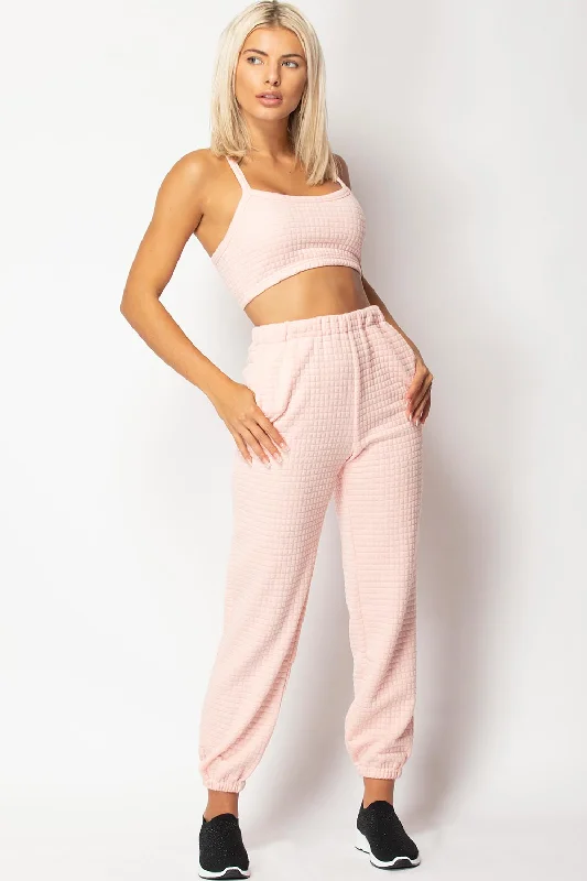 Pink Quilted Joggers And Top Loungewear Set