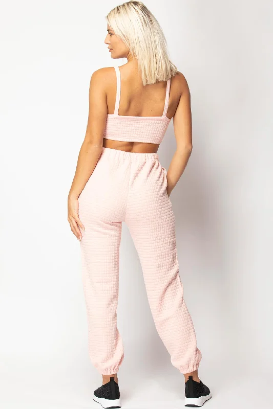 Pink Quilted Joggers And Top Loungewear Set