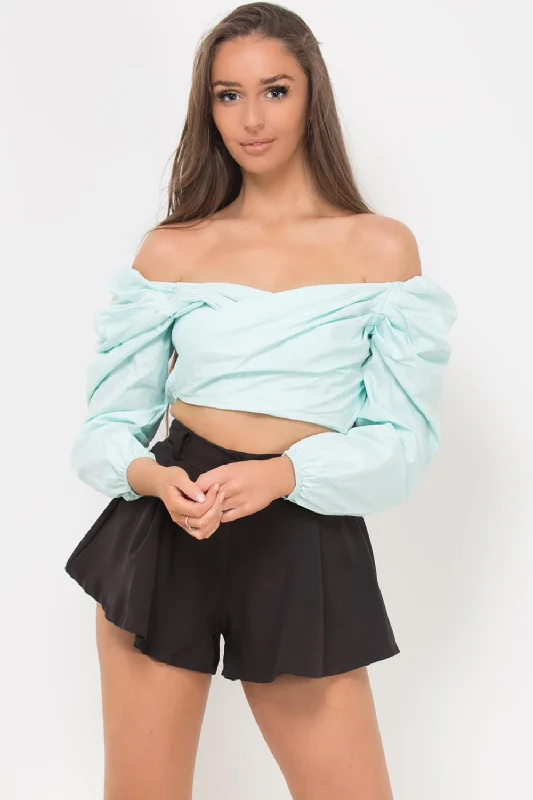 Puff Sleeve Wrap Crop Top Mint