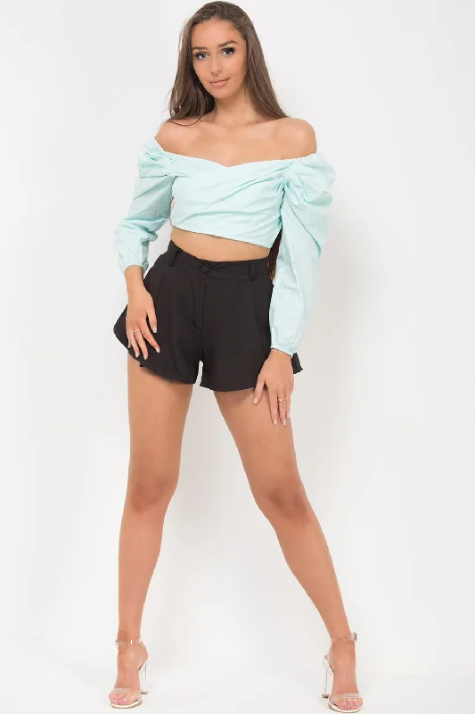 Puff Sleeve Wrap Crop Top Mint