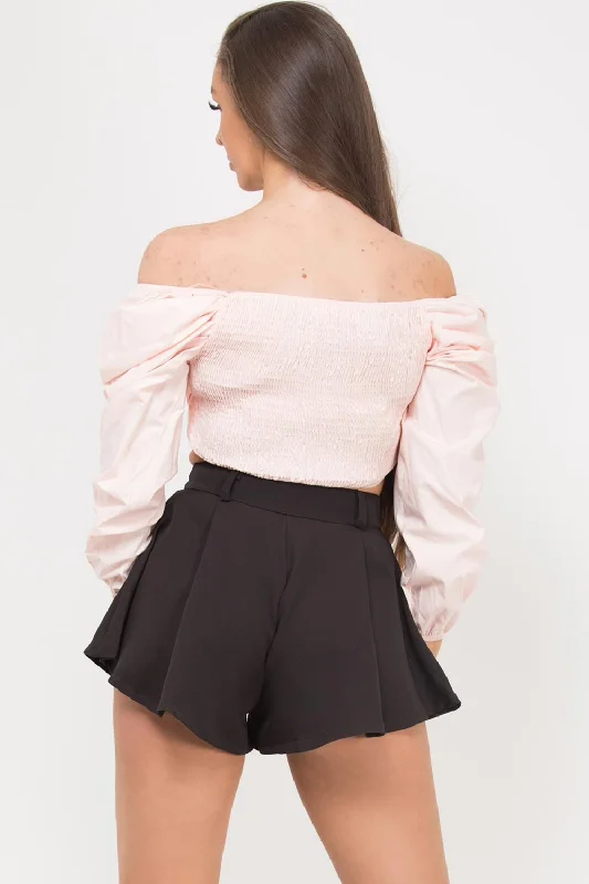 Puff Sleeve Wrap Crop Top Pink