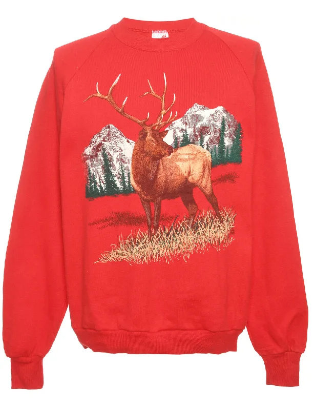 Red Christmas Animal Print  Sweatshirt - M