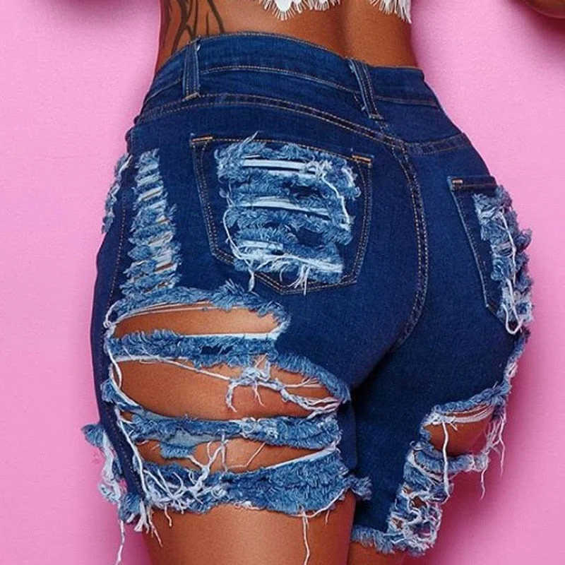 Ripped High Waist Denim Shorts