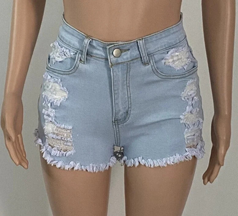 Ripped High Waist Denim Shorts