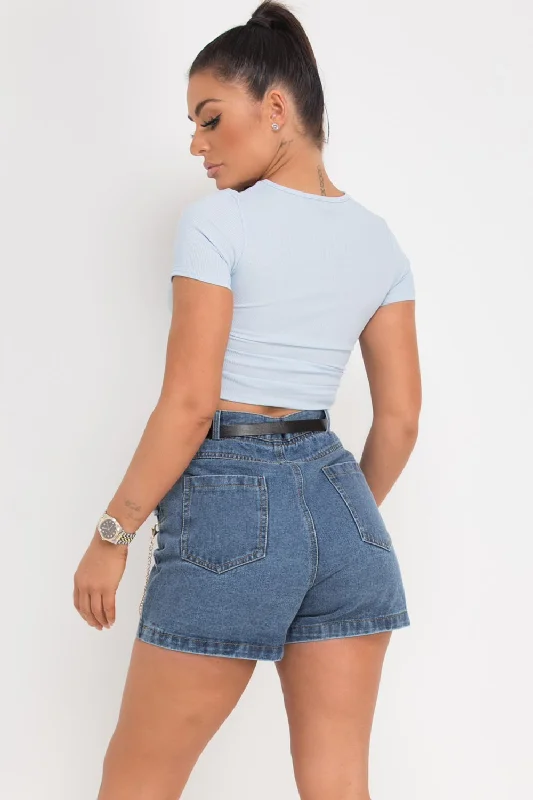 Ruched Side Rib Crop Top Sky Blue