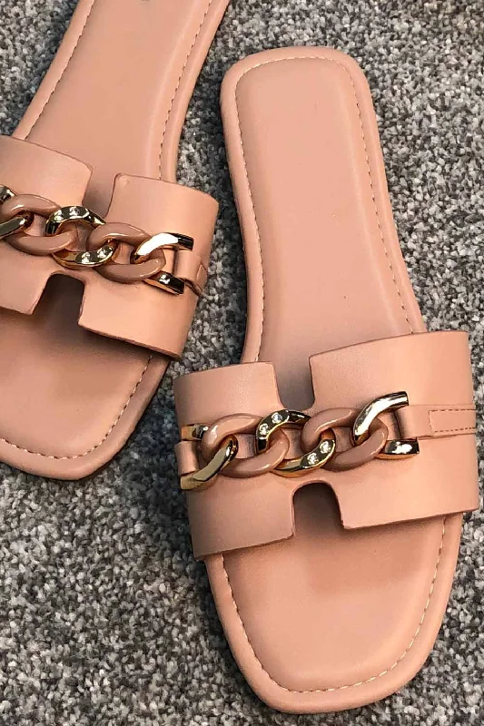 Slider Sandals With Chunky Chain Pink