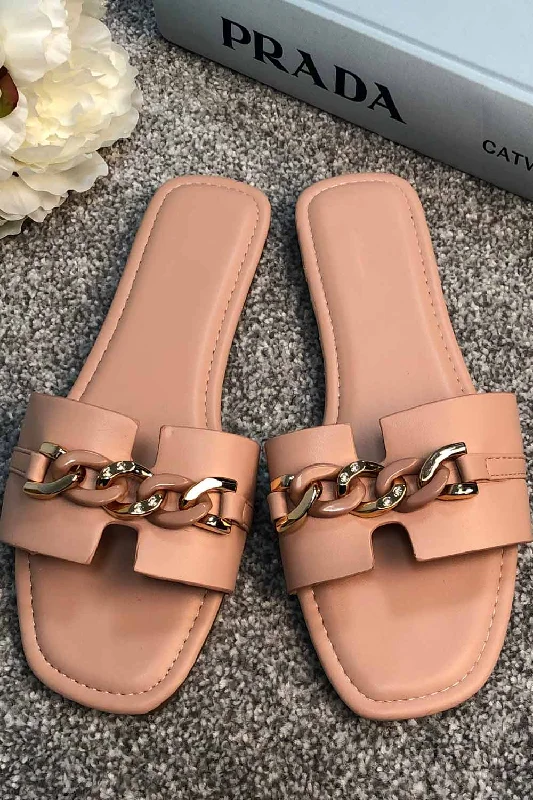 Slider Sandals With Chunky Chain Pink