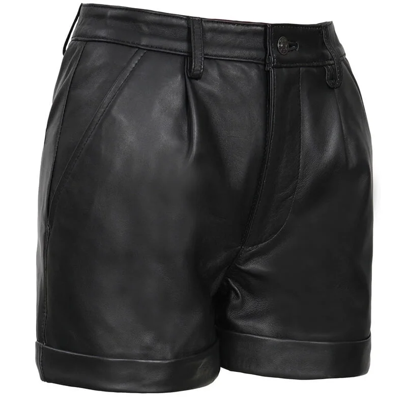 Women's Black High-Waisted Fitted Leather Shorts