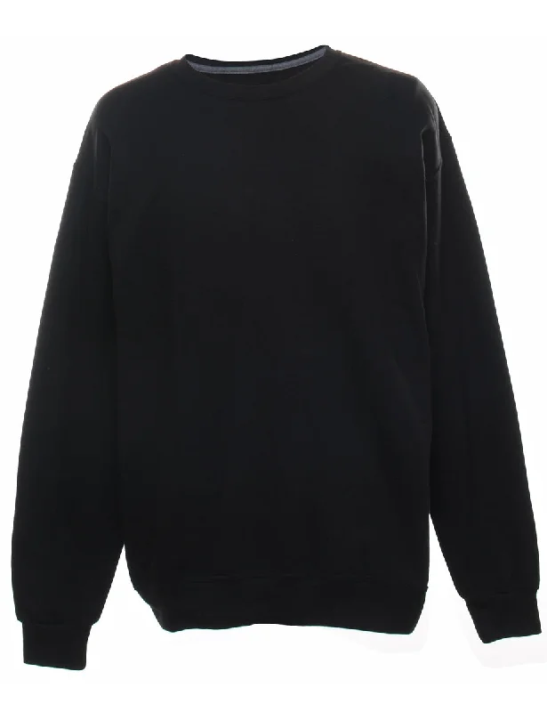 Black Plain Round Neck Sweatshirt - L