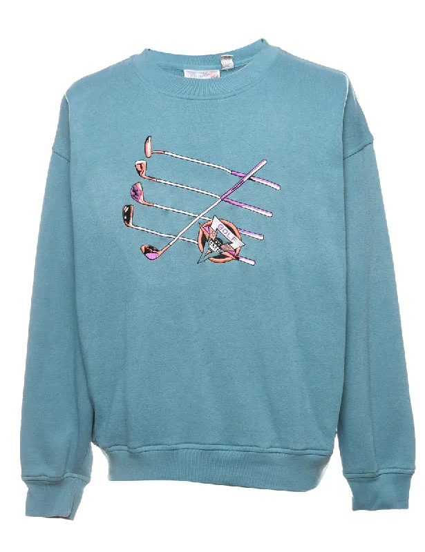 London Fog Golf Design Light Blue Embroidered Sports Sweatshirt - L