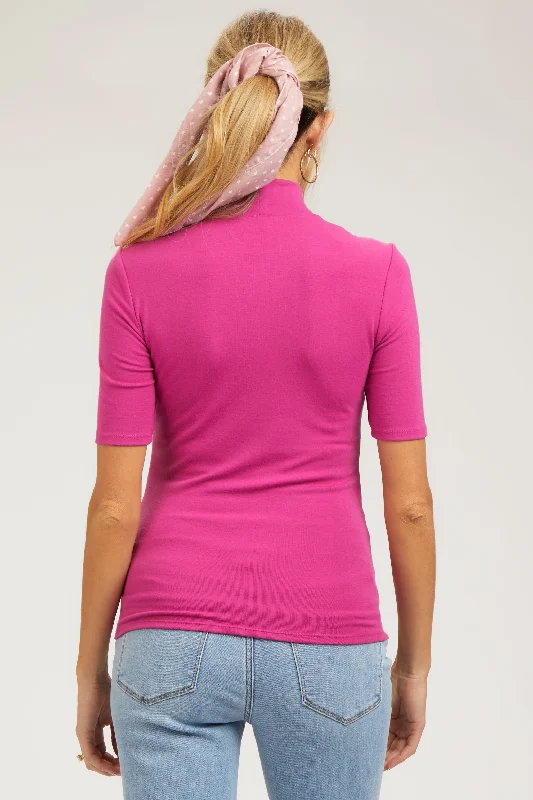 Fuchsia Short Sleeve Turtleneck Maternity Top