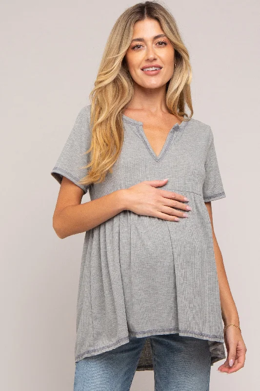 Grey V Neck Maternity Top