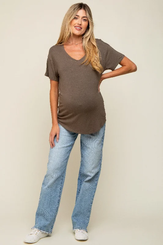 Olive Scoop Neck Basic Maternity Tee