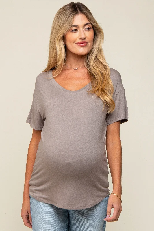 Taupe Scoop Neck Basic Maternity Tee