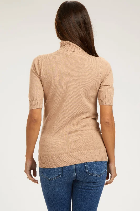 Taupe Turtleneck Maternity Knit Top