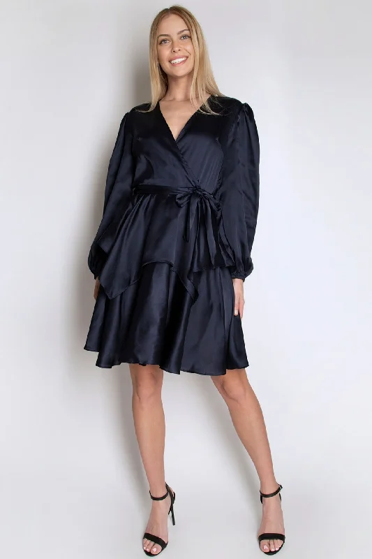 Full Sleeve Satin Dress with Ruffle Details