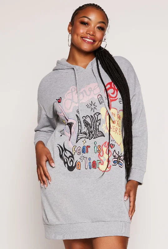Plus Size Love Graffiti Graphic Hoodie Dress