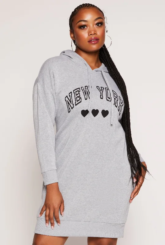 Plus Size New York Graphic Hoodie Dress