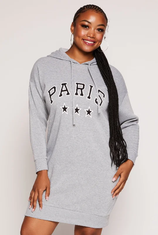 Plus Size Paris Graphic Hoodie Dress