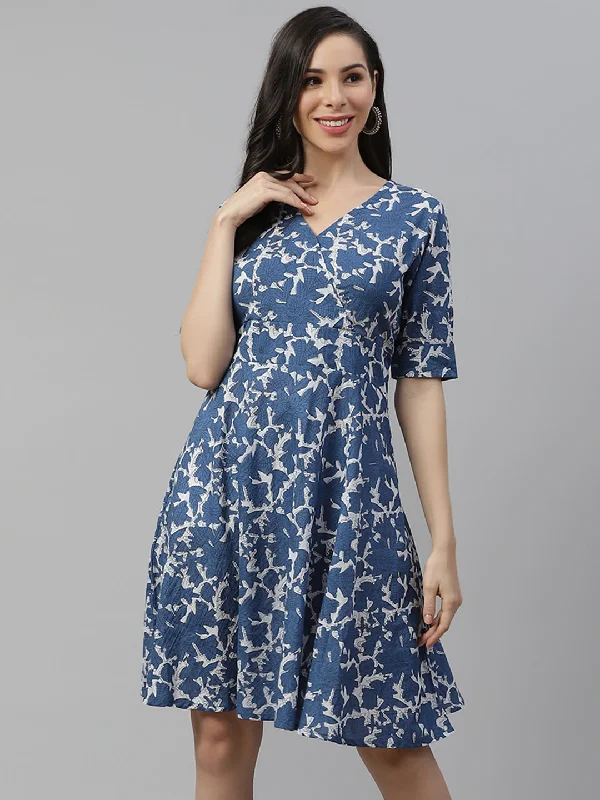 Indigo Print Knee Length Dress