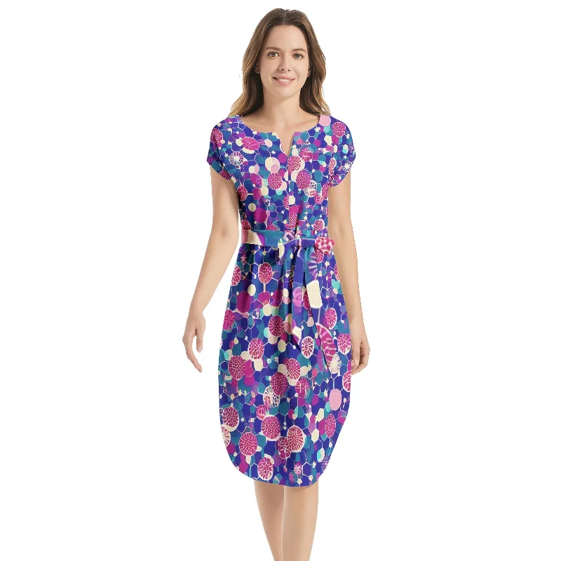 Notched Neck Belted Dress