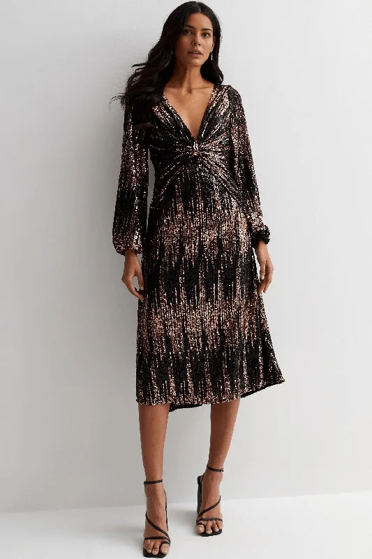 V Neck Sequin Bow Dress
