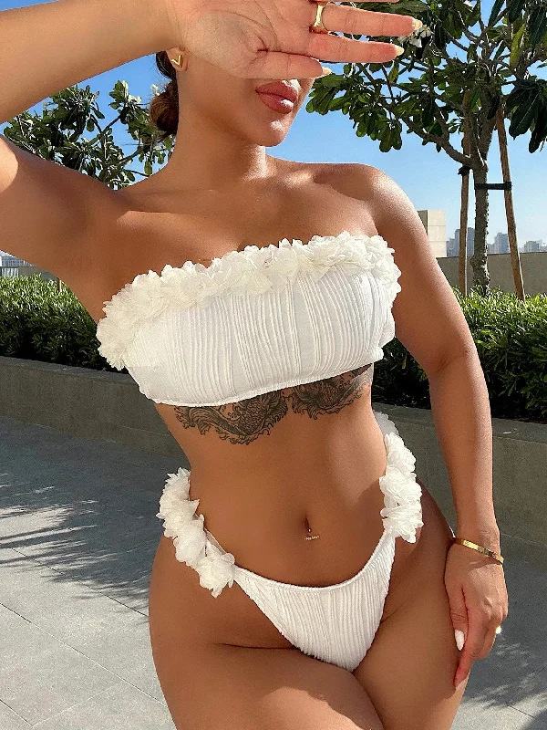 Applique Tie Back Two-Piece Bikini Set Knit bikini, Comfortable, Trendy, Chic